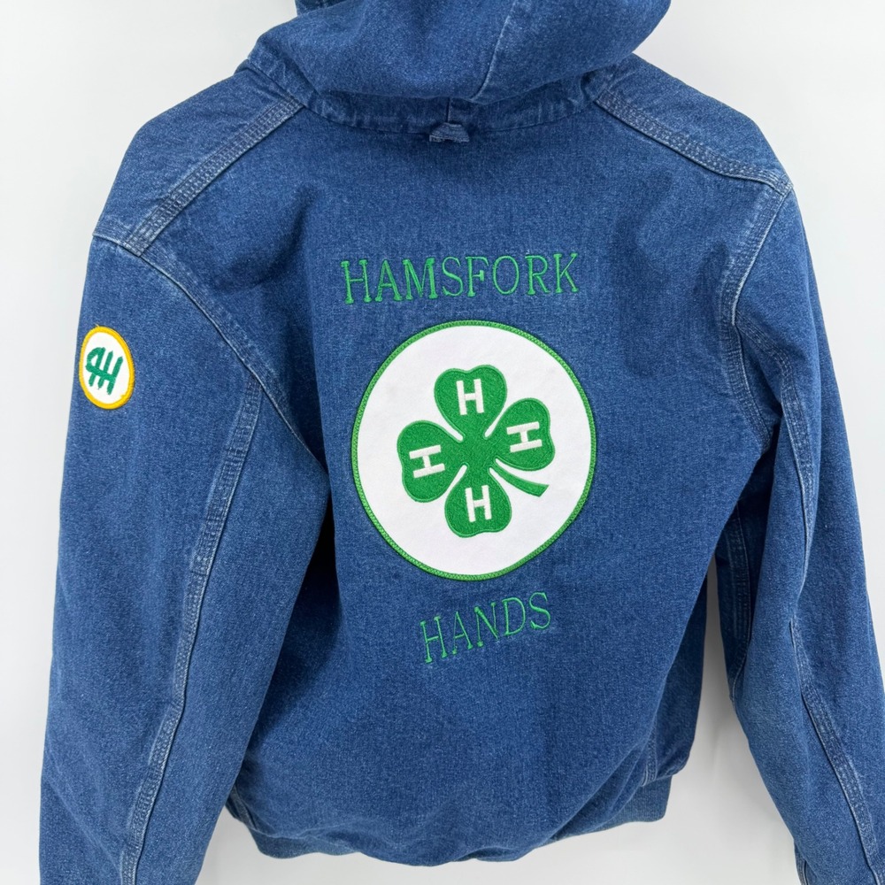 Vintage 90s Carhartt Kids Large Denim Blanket Lined 4-H Patch Jacket Y07DST USA - Picture 6 of 7